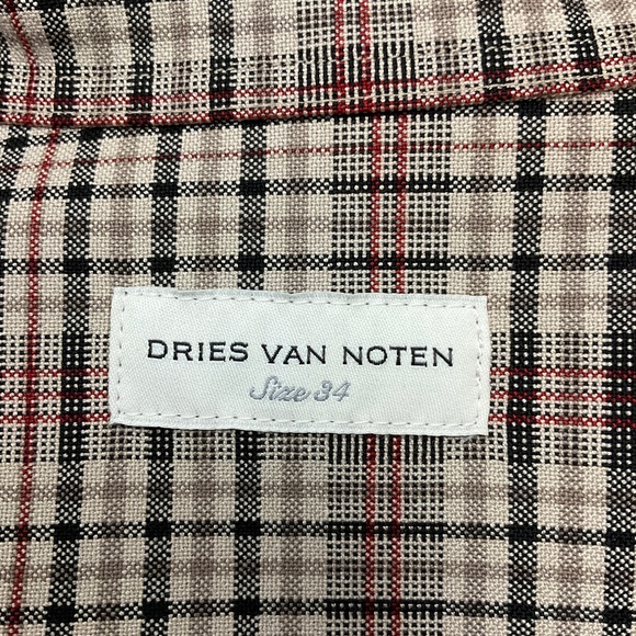 DRIES VAN NOTEN BEIGE MULTI PLAID LONG SLEEVED TOP - Picture 4 of 4